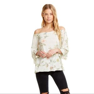 Revolve Chaser Off Shoulder Ruffle Sleeve Floral Top White Size Medium NWT